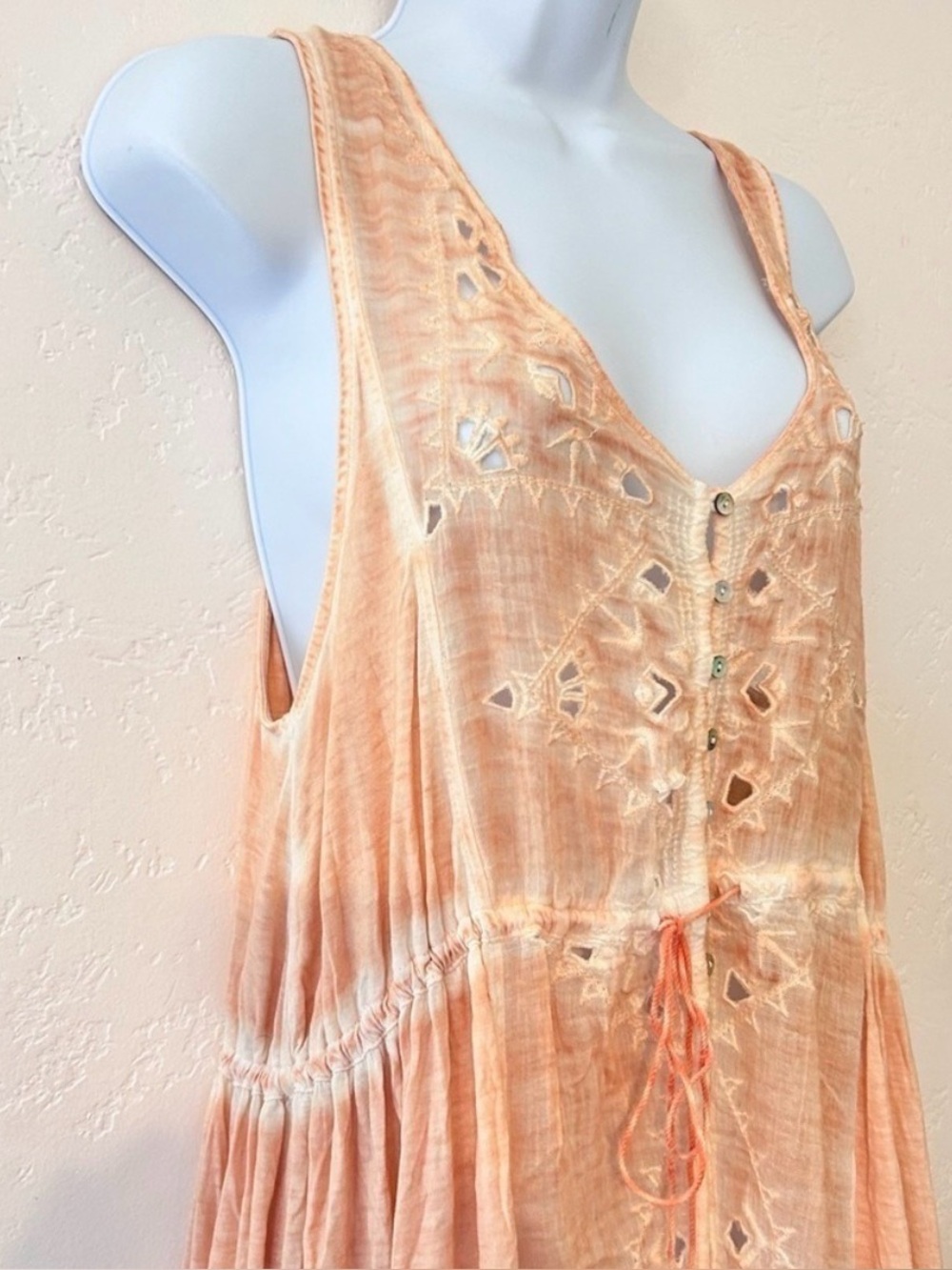 Free People Peach Duster, Sleeveless Open Tie Front Midi Dress/Cover Up - Medium - Picture 2 of 10